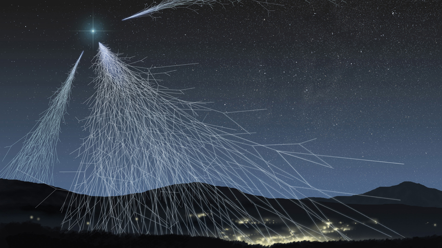 An illustration of cosmic rays arriving to Earth