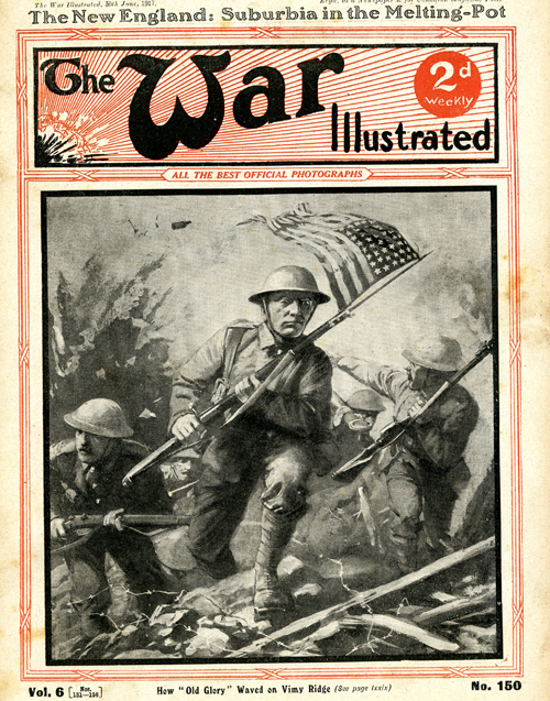 An illustration of an American soldier at war