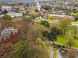 An aerial shot of Weston Park, including the University's Firth Court building