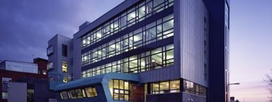 ICOSS building in the evening, at the University of Sheffield
