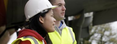 Engineers on site in hard hats