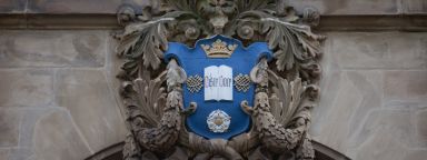 The University of Sheffield crest on the front of the Sir Frederick Mappin Building