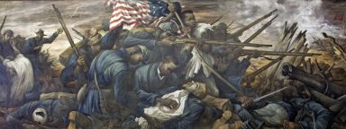 The 54th Massachusetts regiment, under the leadership of Colonel Shaw in the attack on Fort Wagner, Morris Island, South Carolina, in 1863