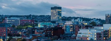 Cityscape of Sheffield in the evening