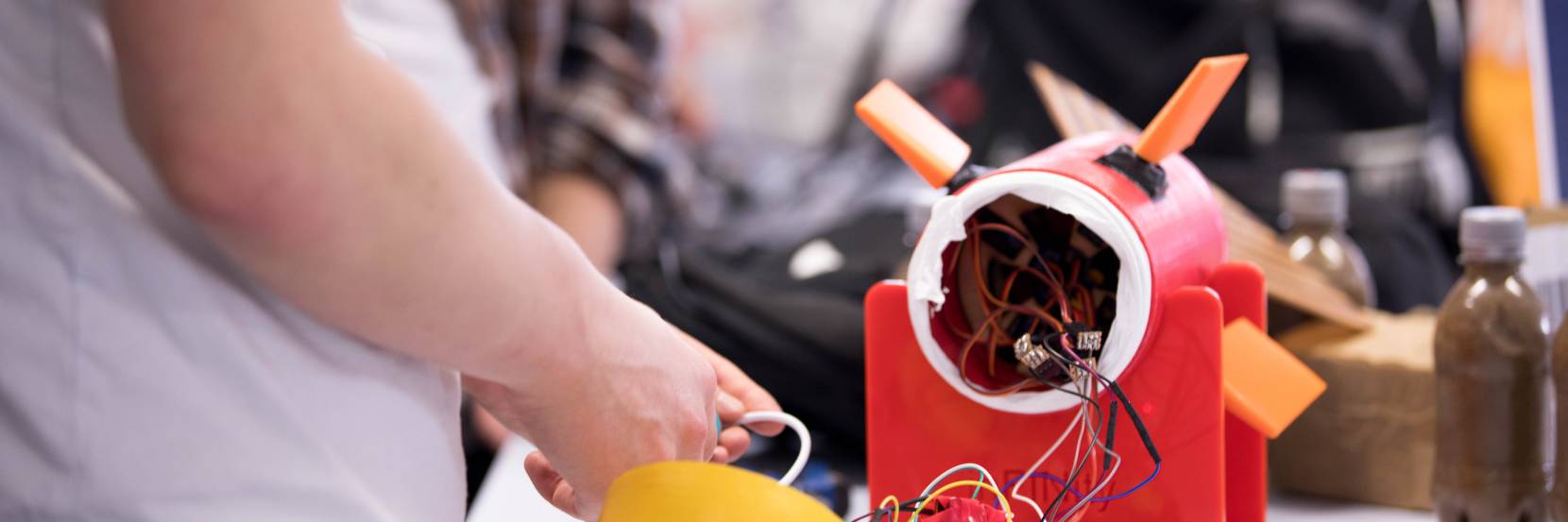 And image of a robot fish under construction