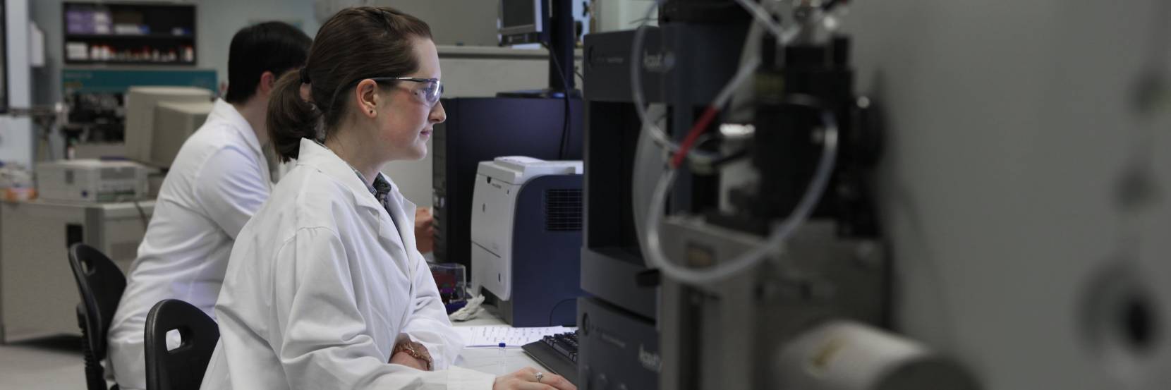 A researcher works at a chromatography station