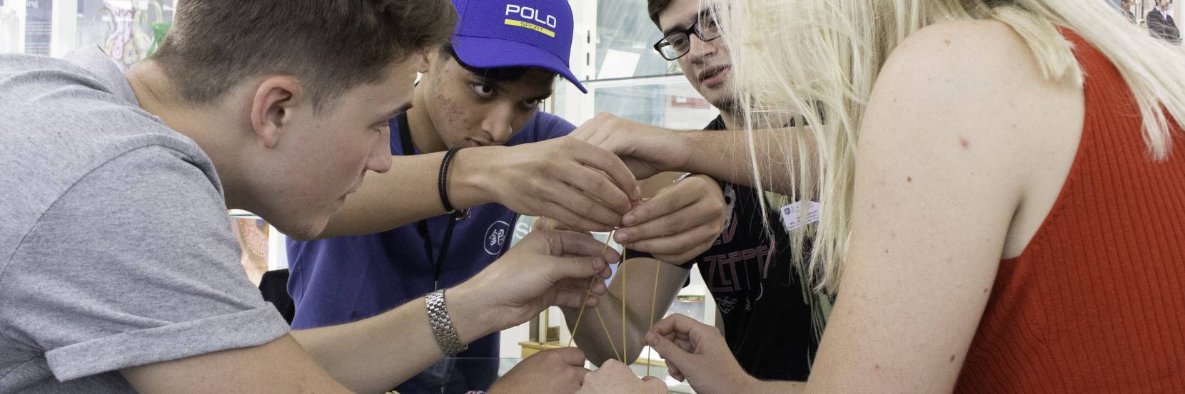 Students working on a team building task