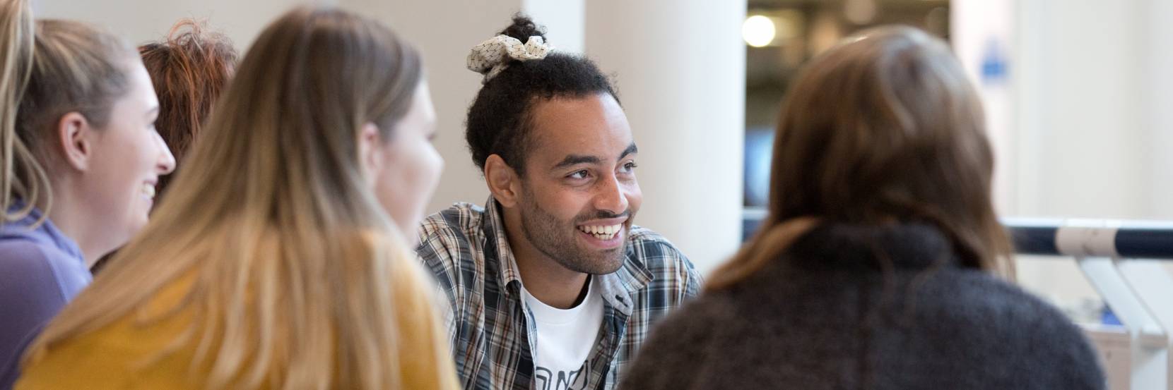 Sociological Studies students talking in the Students' Union