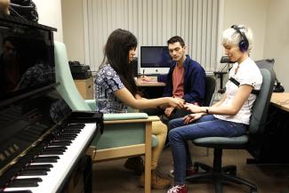 Music group in studio