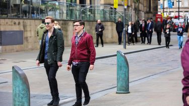 Students in Sheffield city centre near the Winter Garden