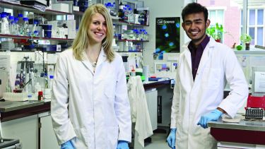 Biomedical science postgraduate students in lab