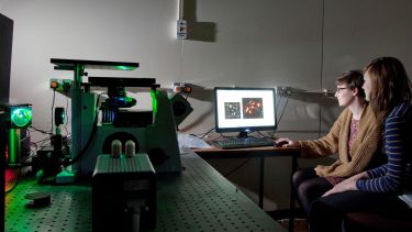 Biological Imaging postgraduates in lab