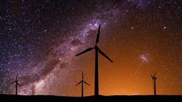 Wind farm at night