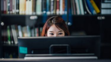 An undergraduate student working on a computer.