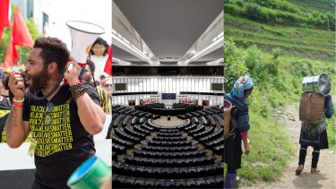A selection of images depicting key areas of the study of politics, such as race and inequality.