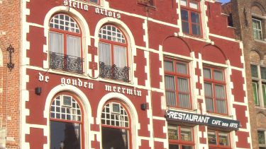 A red building in Belgium. 