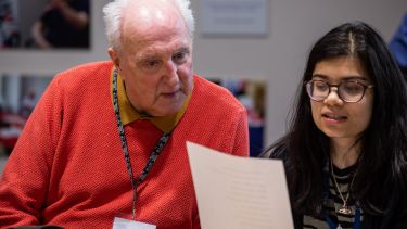 A student working with a patient in our communication clinic