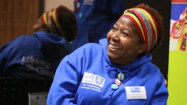 A DLL student ambassador at an event