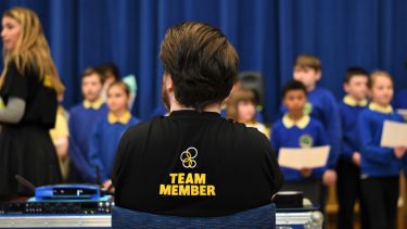 Team members from University of Sheffield Concerts working with schoolchildren