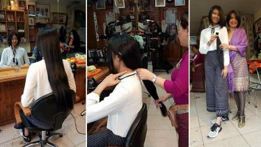 Artitaya getting her hair cut for charity
