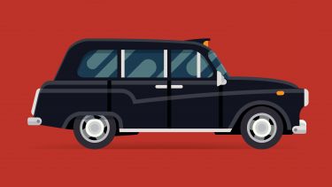 a black cab on a red background