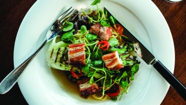 Belly pork and salad dish