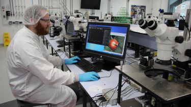 A student using the teaching clean room in The Diamond