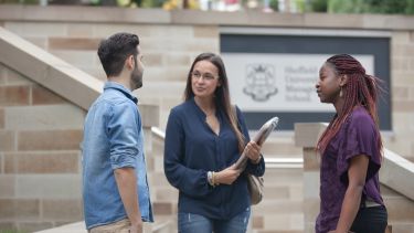 Students outside the Management School building