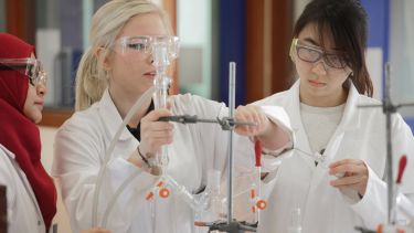 Three students setting up an experiment - image