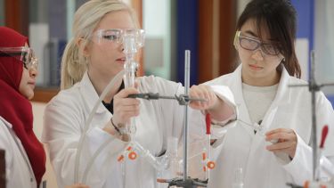 Three students setting up an experiment - image