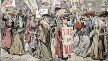 An illustration of campaigning suffragettes