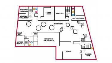 A map of The Diamond's first floor level. Various rooms can be seen, including Structures and Dynamics and Moonscape.