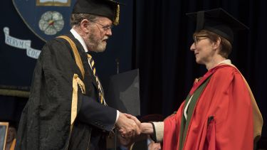 Helen Sharman is awarded an honorary degree by Keith Burnett.