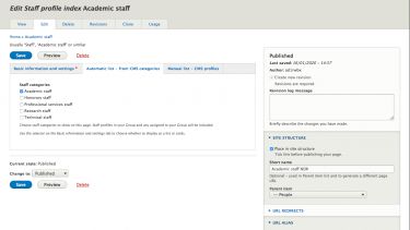 Staff profile index - automatic list tab