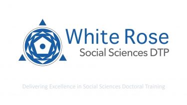The White Rose DTP logo is an abstract white rose with blue