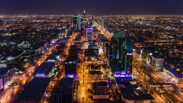 Streets in illuminated cityscape, Riyadh, Saudi Arabia