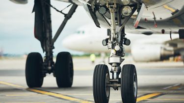 Close-up of aeroplane landing gear