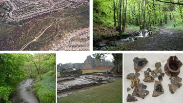 Aerial view of Wincobank fort; much of the area's woodland was felled by the Romans; some ancient woodland still remains within the catchment; Monk Bretton Priory near Barnsley; Cistercian ware excavated at Monk Bretton.