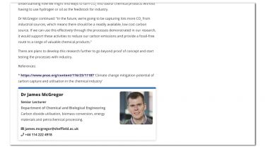 A screengrab of a news story with an embedded staff profile card. The staff member is Dr James McGregor.