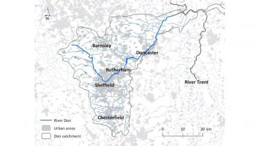 The main urban areas within the Don catchment on a map.
