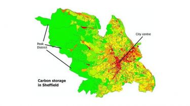 A map showing carbon storage in Sheffield