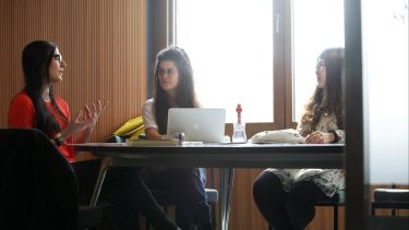 Postgraduate students talking