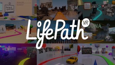 The LifePath VR logo. It says LifePath VR and has pictures of virtual locations.