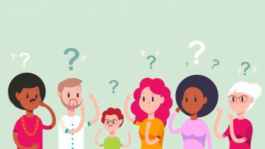 Cartoon people with question marks above their heads. 