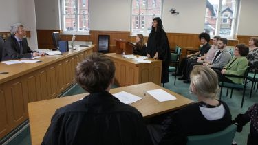 Law students in the on-campus law court