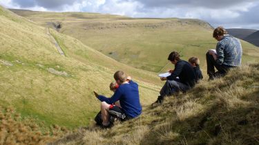 Geography students on a field trip in the Peak District