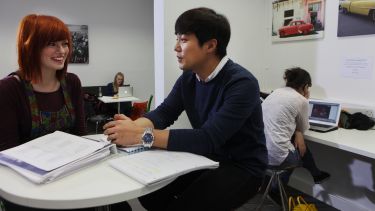 Students working at table