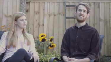 Two university alumni talking about their business.