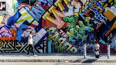 Street in Brooklyn NY with graffiti 