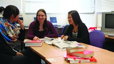 postgraduate students in conversation